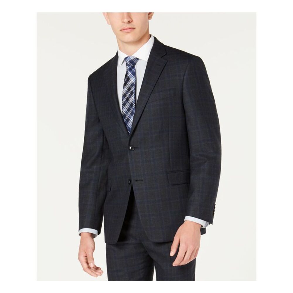 TOMMY HILFIGER Mens Navy Single Breasted Wool Blend Suit Jacket 46R
